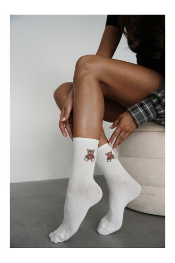 Women's socks with teddy bears and shells in ivory