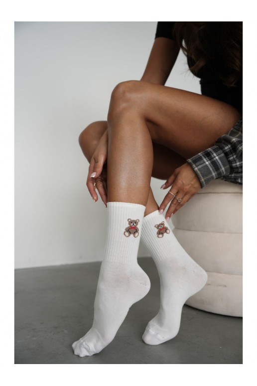 Women's socks with teddy bears and shells in ivory