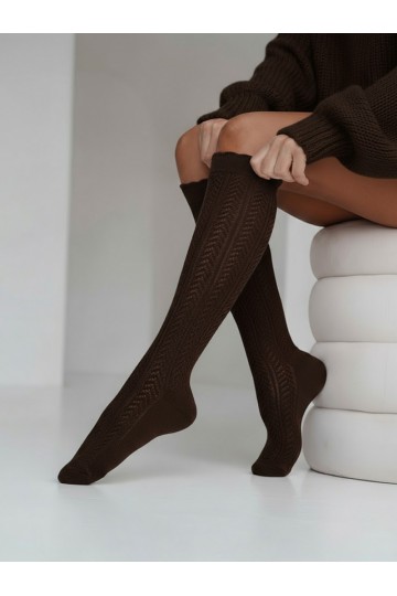 Women's tights with lace elements Jodełka chocolate
