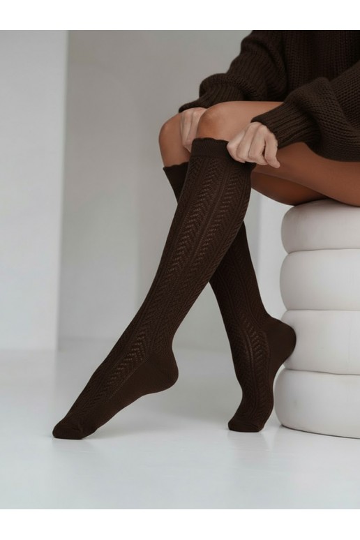 Women's tights with lace elements Jodełka chocolate