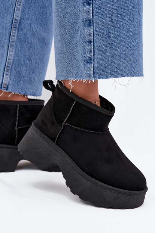 Women's black low snow boots with insulation and fur inside