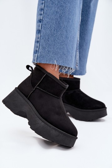 Women's black low snow boots with insulation and fur inside 2