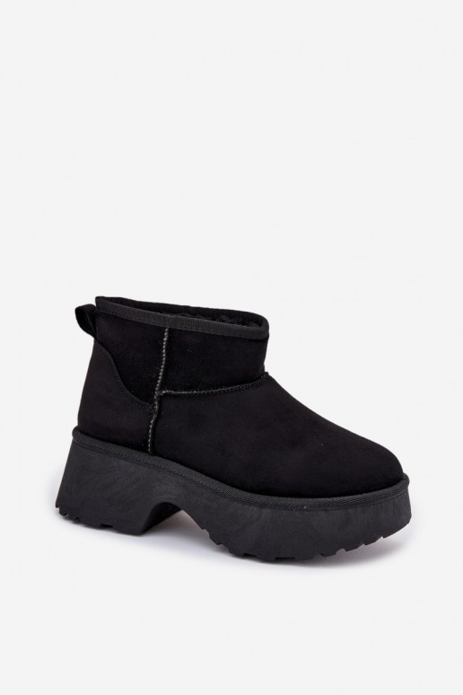 Women's black low snow boots with insulation and fur inside