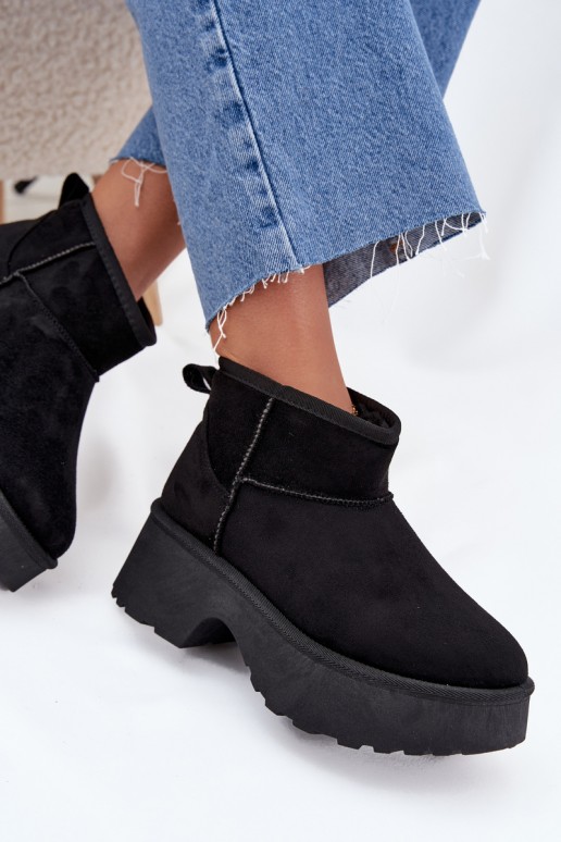 Women's black low snow boots with insulation and fur inside