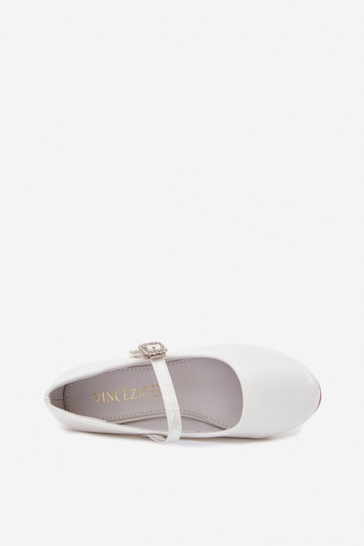 Children's white ballerinas with sparkle and ribbons Vinceza 13291