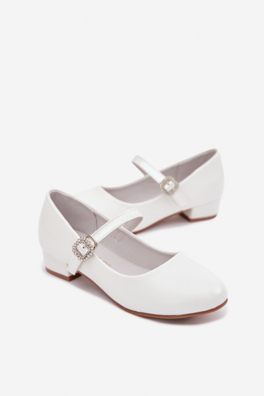 Children's white ballerinas with sparkle and ribbons Vinceza 13291