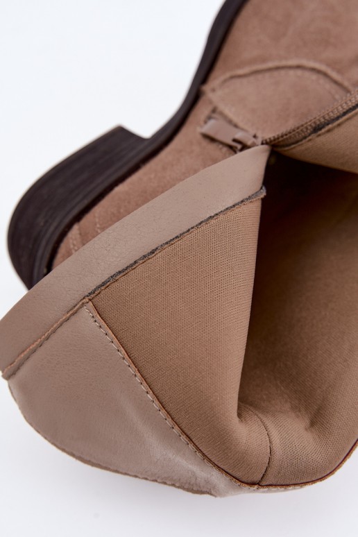 Sand-colored suede cowboy-style low-heeled boots Delsa