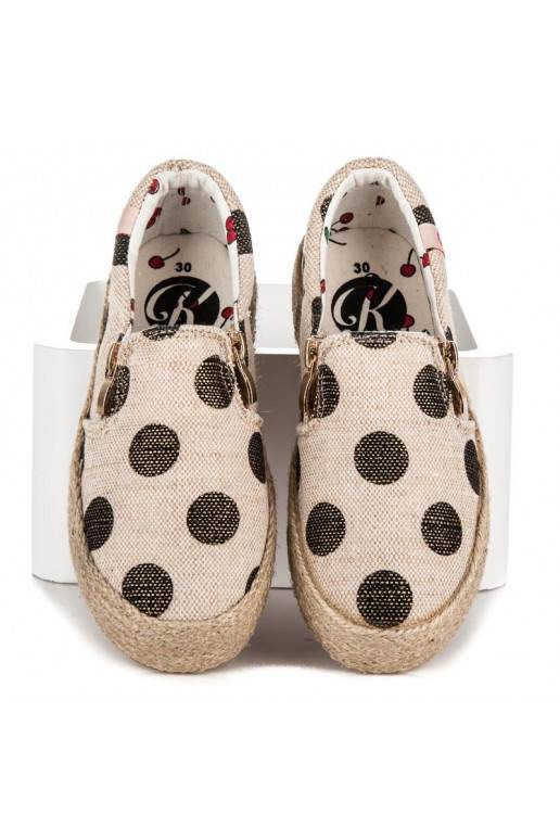 Vaikiški madingi kreminės spalvos tekstiliniai batai su dekoratyviniu užtrauktuku ir juodais taškeliais K1645004NE  - 3 Vaikiški madingi kreminės spalvos tekstiliniai batai su dekoratyviniu užtrauktuku ir juodais taškeliais K1645004NE  - 3