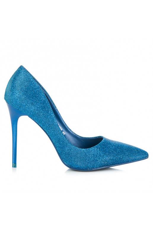 Błyszczące niebieskie buty na obcasie LEI-105BL