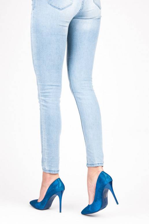Błyszczące niebieskie buty na obcasie LEI-105BL