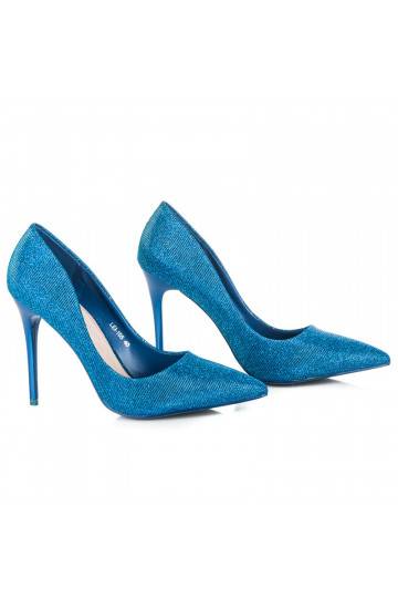 Błyszczące niebieskie buty na obcasie LEI-105BL