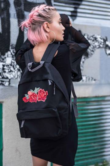 black Backpack Simple Roses Patch  - 1