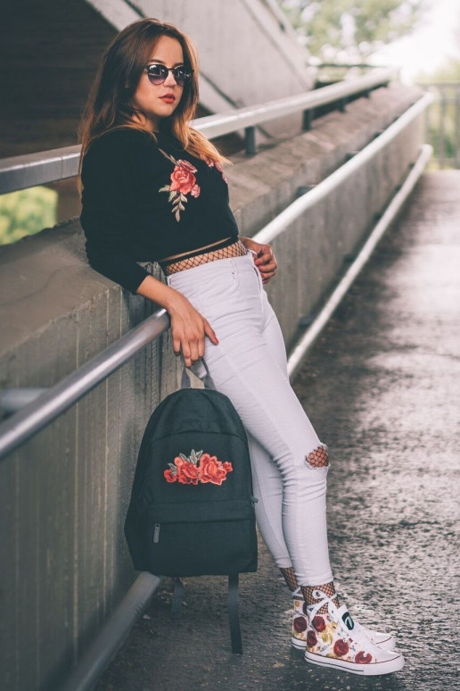 black Backpack Simple Roses Patch  - 4 black Backpack Simple Roses Patch  - 4