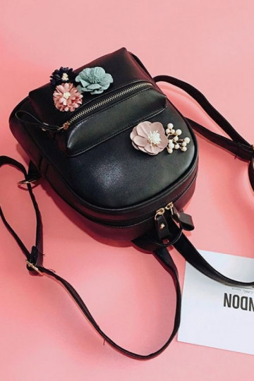 Black mini Backpack "Extra Flowers"  - 1