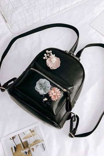 Black mini Backpack "Extra Flowers"  - 1 2