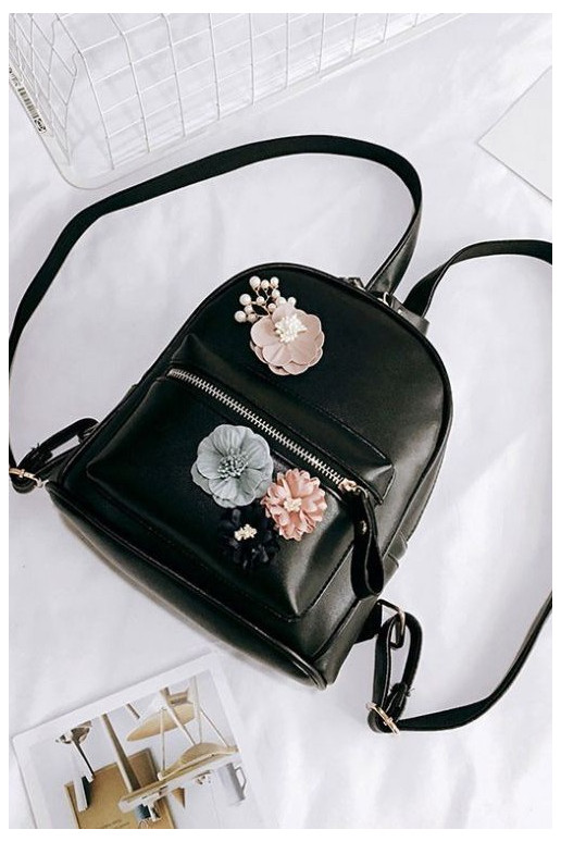 Black mini Backpack "Extra Flowers"  - 2 Black mini Backpack "Extra Flowers"  - 2