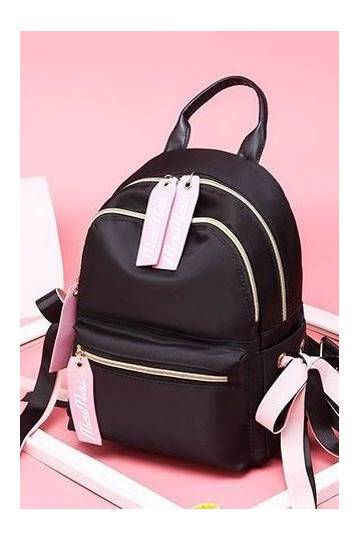 Black Backpack with pink detalėmis ir užrašais