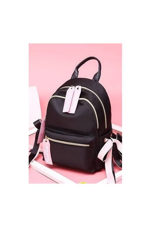 Black Backpack with pink detalėmis ir užrašais  - 1 Black Backpack with pink detalėmis ir užrašais  - 1