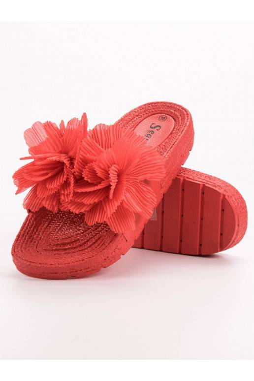 Raudonos spalvos Šlepetės su gėlėmis BAT_CK88R  - 2 Raudonos spalvos Šlepetės su gėlėmis BAT_CK88R  - 2