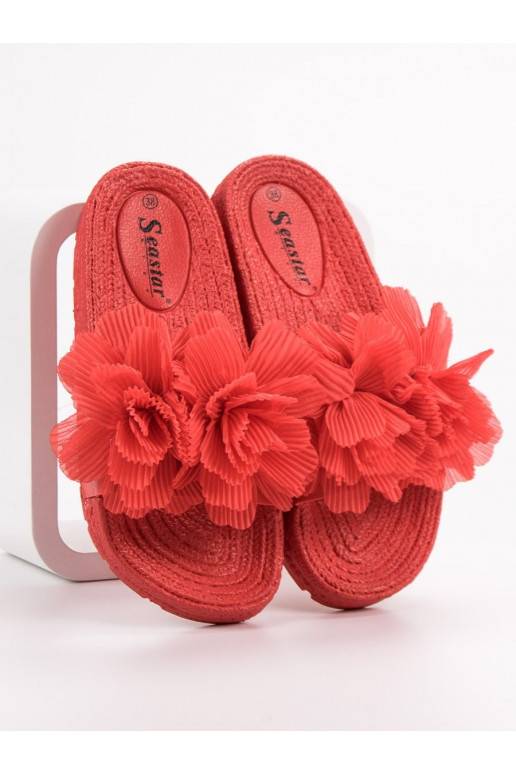 Raudonos spalvos Šlepetės su gėlėmis BAT_CK88R  - 3 Raudonos spalvos Šlepetės su gėlėmis BAT_CK88R  - 3