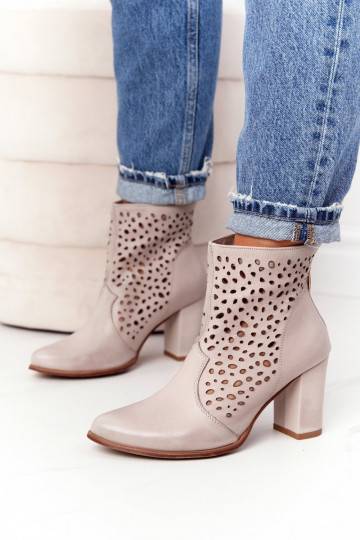Openwork Leather Boots On A Post Exquisite 1219 Cappuccino Exquisite - 1 2