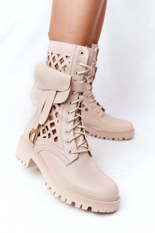 Openwork Boots With A Purse Beige Rock Star PS1 - 1 Openwork Boots With A Purse Beige Rock Star PS1 - 1