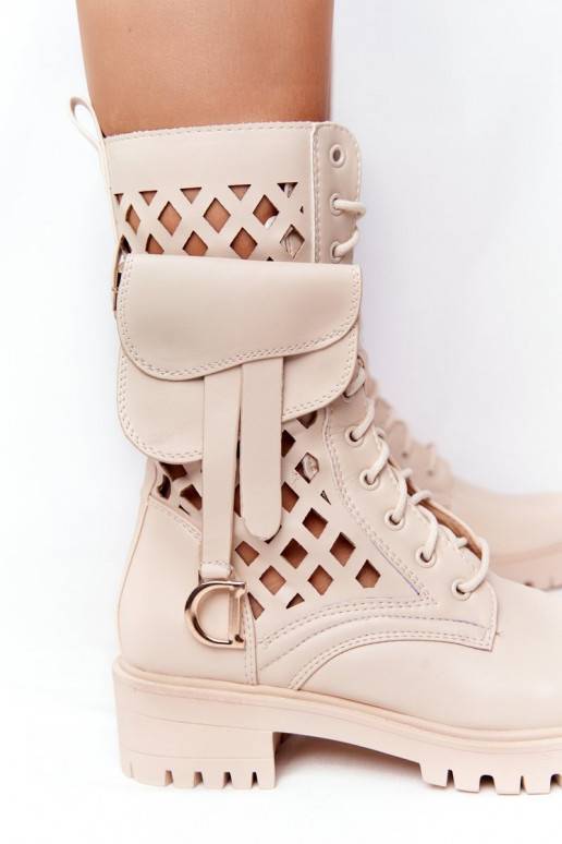 Openwork Boots With A Purse Beige Rock Star PS1 - 5 Openwork Boots With A Purse Beige Rock Star PS1 - 5
