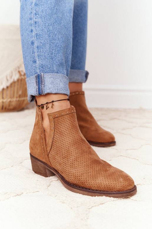 Openwork Boots With Cutouts Camel Clever Openwork Boots With Cutouts Camel Clever
