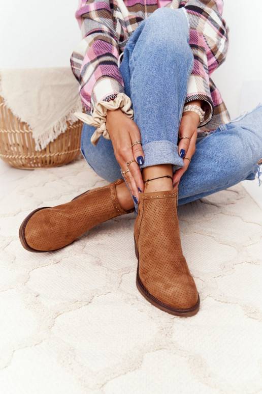 Openwork Boots With Cutouts Camel Clever Openwork Boots With Cutouts Camel Clever