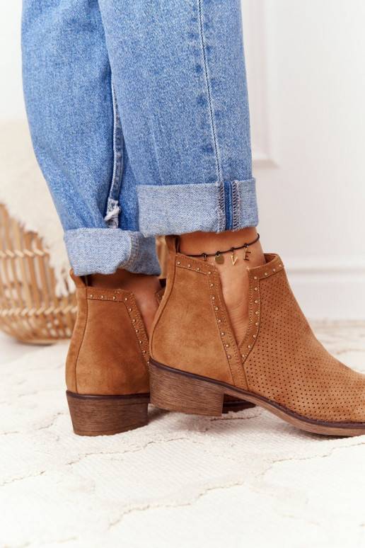 Openwork Boots With Cutouts Camel Clever Openwork Boots With Cutouts Camel Clever