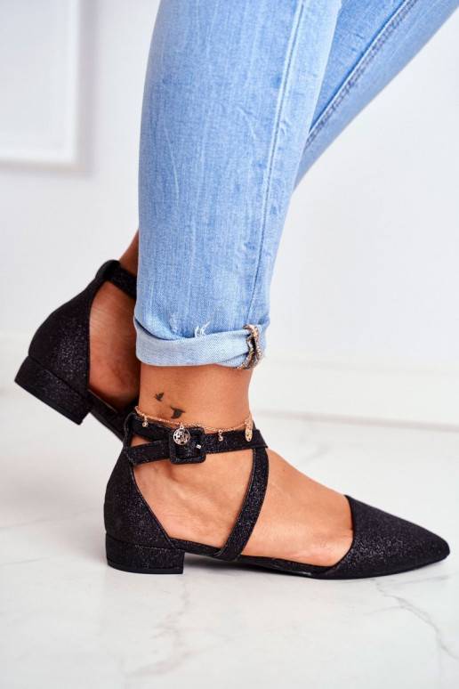 Women's Ballerinas Glitter in Spitz Black Vontare