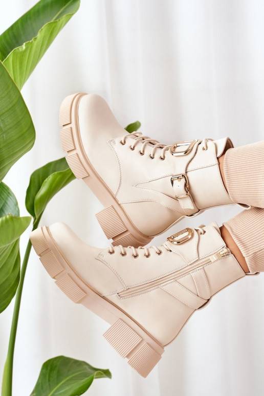 Insulated Boots With Golden Buckle Beige Maybelle