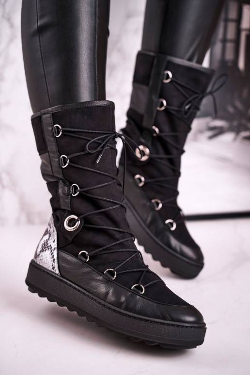 Snow Boots With Fur Suede Black Laura Messi 2054