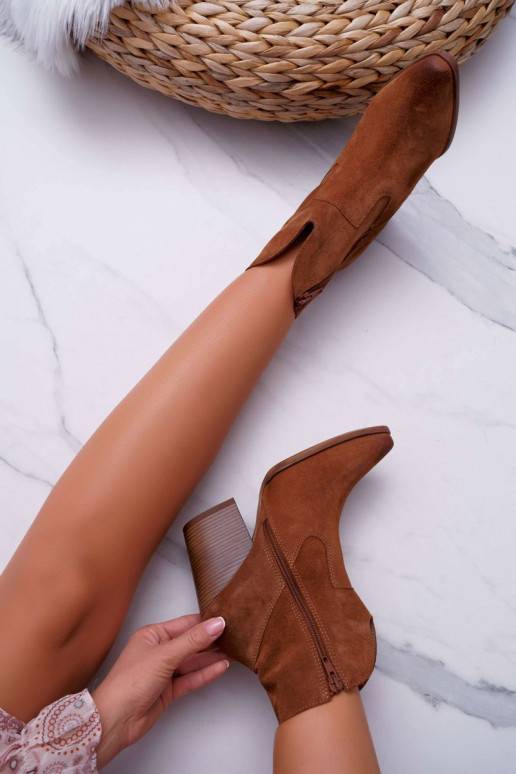 Women s Boots On High Heel Suede Leather Cognac Nicole 2433