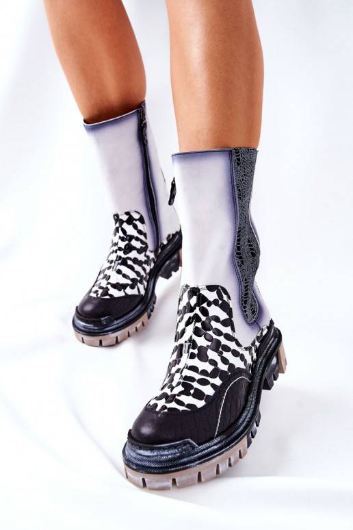 High Leather Boots Maciejka Black and White 05141-11