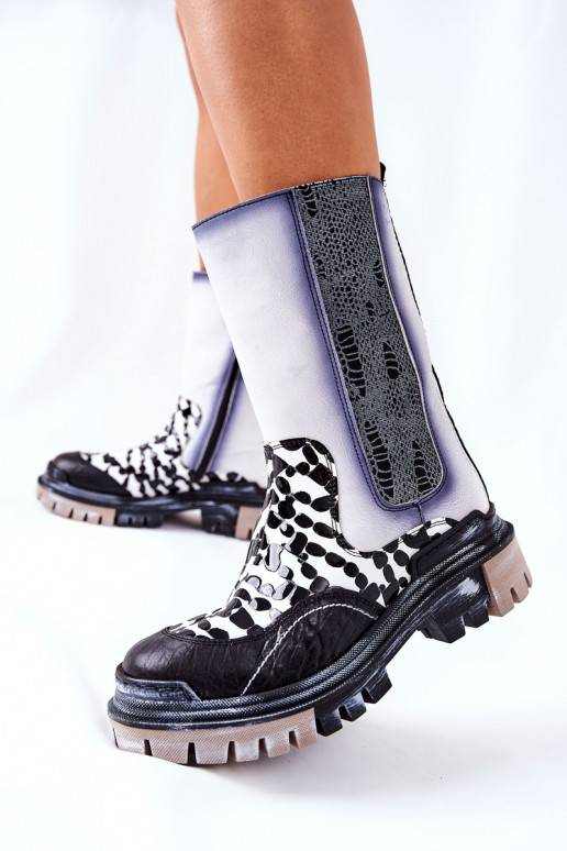 High Leather Boots Maciejka Black and White 05141-11