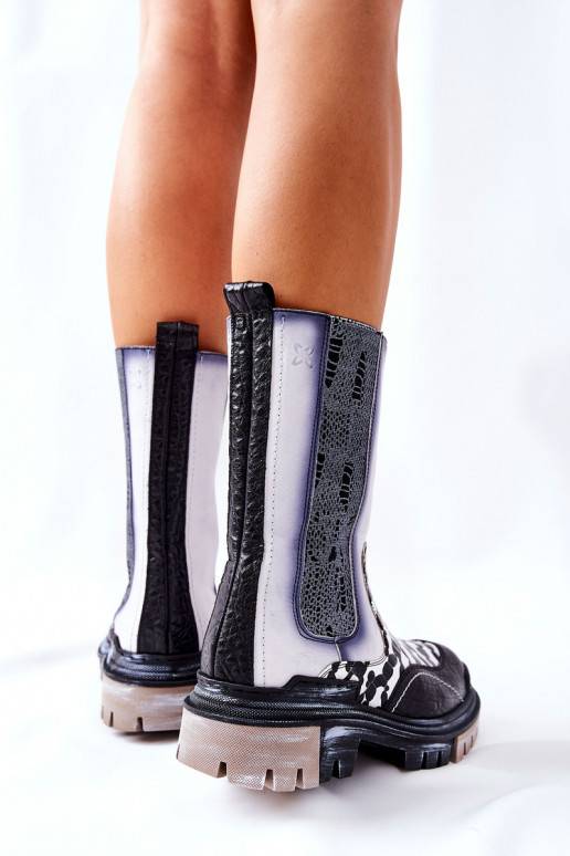 High Leather Boots Maciejka Black and White 05141-11