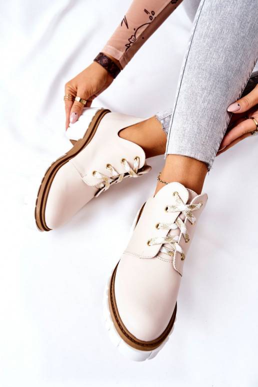Leather Cutout Tiered Boots Beige Kaxo Leather Cutout Tiered Boots Beige Kaxo