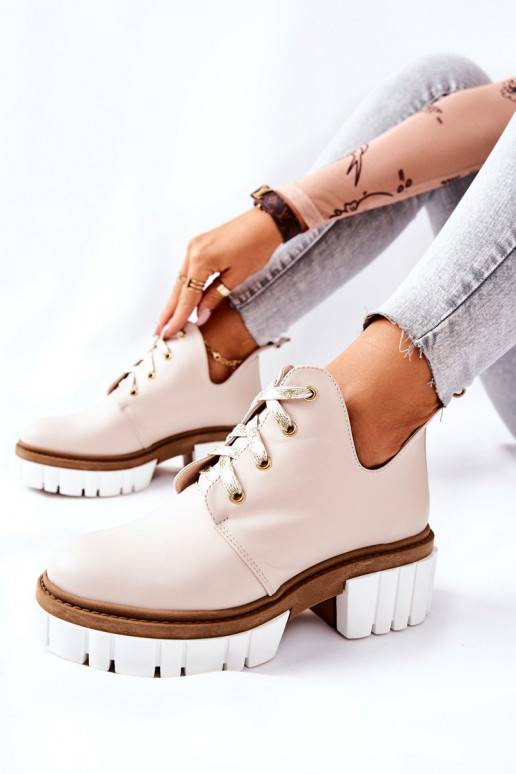 Leather Cutout Tiered Boots Beige Kaxo Leather Cutout Tiered Boots Beige Kaxo