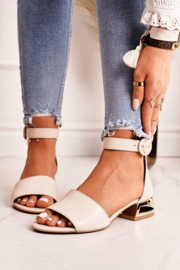Leather Sandals On Golden Heel Laura Messi Beige 2