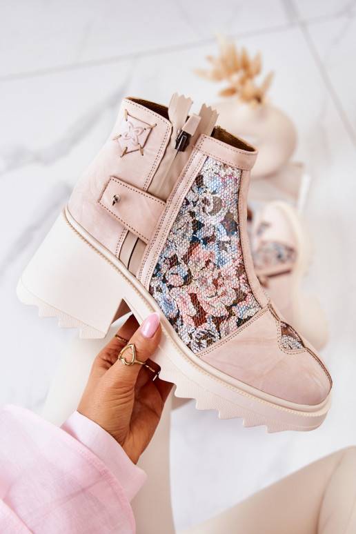copy of Leather boots on a massive post Maciejka Beige 05325-04