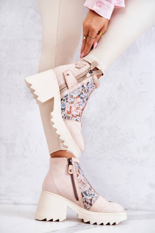 copy of Leather boots on a massive post Maciejka Beige 05325-04