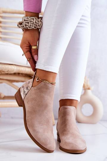 copy of Suede Ankle Boots with Snakeskin Pattern Beige Stephanie