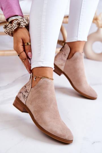 copy of Suede Ankle Boots with Snakeskin Pattern Beige Stephanie 2
