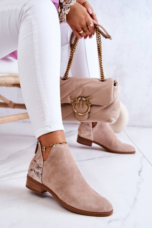 copy of Suede Ankle Boots with Snakeskin Pattern Beige Stephanie