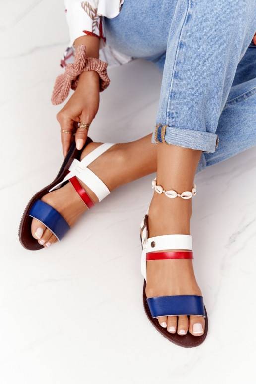 Flat Women's Sandals Navy-White Doris Flat Women's Sandals Navy-White Doris