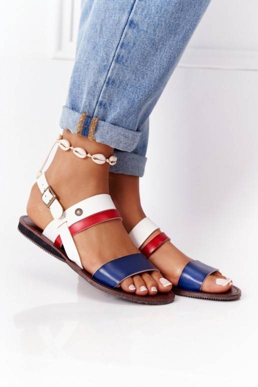 Flat Women's Sandals Navy-White Doris Flat Women's Sandals Navy-White Doris