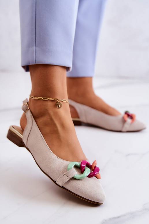 Suede Ballerinas With Chain Lewski Shoes Light beige
