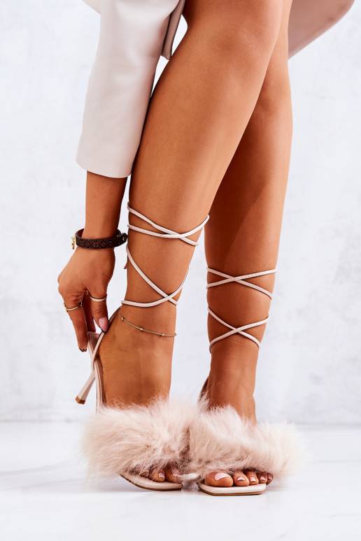 Sandals On A High Heel With Fur Nude... Sandals On A High Heel With Fur Nude...