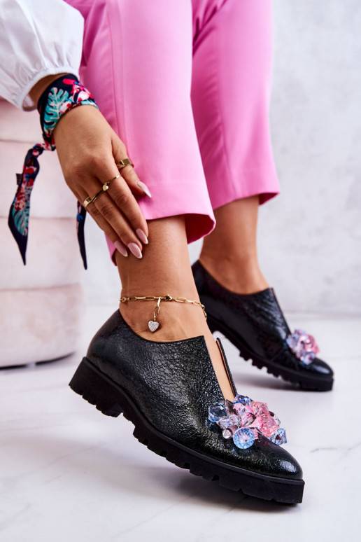 Elegant Leather Shoes With Ornament Dark green Cindy